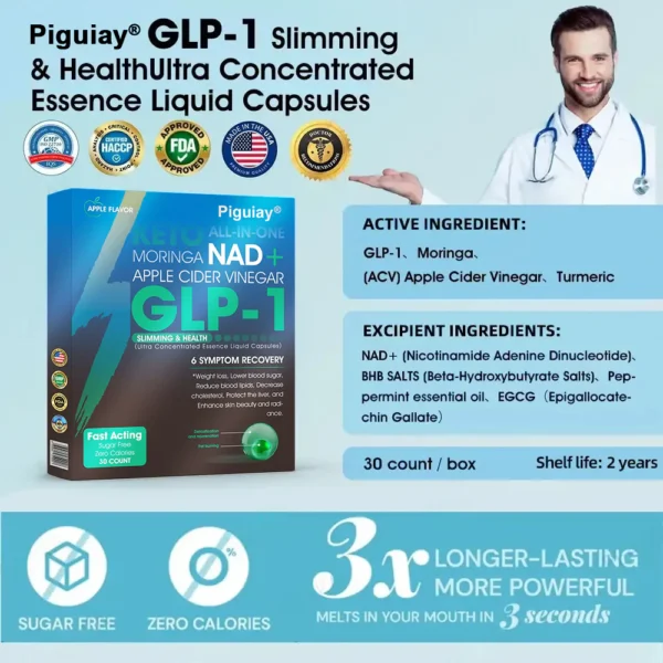 [Official Authorized Store] Piguiay® GLP-1 Slimming & Health Ultra Concentrated Essence Liquid Pearls - NAD+ Moringa & ACV & Keto BHB (✔️speedy, long-lasting, addressing diabetes, obesity, and cardiovascular diseases) - Developed by the Obesity Society🎁